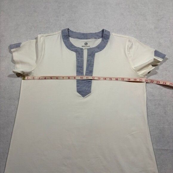Marleylilly Womens Dress Large White Blue Stripe Trim Short Sleeve Casual Tunic - Picture 7 of 9